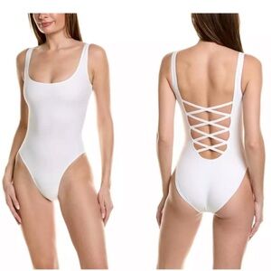 Norma Kamali X Mio White One-Piece Swimsuit with Crisscross Back